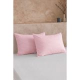 Nart Home 2'li Pamuk Saten Çizgili Yastık Kılıfı Seti - 83 Tel (210 TC) Pembe 50x70