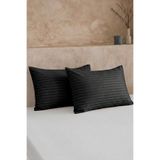 Nart Home 2'li Pamuk Saten Çizgili Yastık Kılıfı Seti - 83 Tel (210 TC) Siyah 50x70