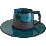 N'Art Stoneware El Yapımı Espresso&Türk Kahve Fincanı 100 ml - Mat Siyah & Okyanus Mavisi - 1 Adet