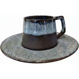 N'Art Stoneware El Yapımı Espresso&Türk Kahve Fincanı 100 ml - Mat Siyah & Okyanus Mavisi