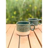N'Art Stoneware El Yapımı Seramik Kupa 220 ml - Deniz Yeşili Tasarım Kahve ve Çay Fincanı - Krem - Yeşil