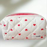 Nartella Love Heart Kalpli Kapitone Kalemlik & Kalem Kutusu – Kırmızı Astar, Geniş Hacimli 20×8×8 cm - Pembe - Beyaz