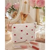Nartella Love Heart Mini Makyaj Çantası Kalp Desenli Kapitone Fermuarlı Organizer Ped Çantası Cüzdan - Pembe