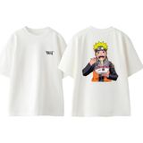 Naruto Noddle Tasarım Sırt Baskılı Pamuk Beyaz Oversize T-Shirt