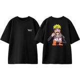 Naruto Noddle Tasarım Sırt Baskılı Pamuk Siyah Oversize T-Shirt