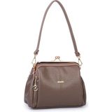 Nas Bag Burslu Klipsli Vintage Omuz ve Çapraz Çanta (23X20 cm Ebatlarındadır) Vizon Victoria - 23 x 20 cm