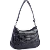 Nas Bag Kadın Omuz ve Çapraz Baget Çanta - Siyah Kroko (28X17 Cm) - 28 x 17 cm