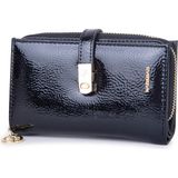 Nas Bag Kadın Orta Boy Kartlık Kağıt Para ve Bozuk Para Tasarımına Sahip Siyah Rugan [16X9 Cm]