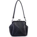 Nas Bag Mini Vintage Burslu Klipsli Kadın Omuz ve Çapraz Çanta Siyah Lopez ( 20X17 Cm)