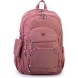 Nas Bag Unisex Hafif Büyük Boy Okul Çantası ve Spor Çantası Çok Gözlü Gül Kurusu