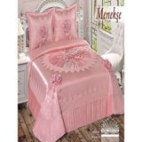 Nashome Tekstil Yatak Örtüsü Takımı Çeyizlik 3 Parça Fransız Danteli Menekşe - Pudra - 265 x 265 cm