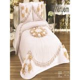 Nashome Tekstil Yatak Örtüsü Takımı Çeyizlik 3 Parça Meryem - Krem - Bej - 265 x 265 cm