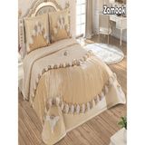 Nashome Tekstil Yatak Örtüsü Takımı Çeyizlik 3 Parça Zambak - Bej - Beyaz - 265 x 265 cm