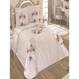 Nashome Tekstil Yatak Örtüsü Takımı Çeyizlik 4 Parça Gülcan - Krem - 265 x 265 cm