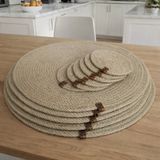 Naspar 12 Parça Hasır Jüt Ipi Supla - Amerikan Servis & Bardak Altlığı & Yemek Takımı Servisi - 32 x 32 cm