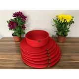 Naspar 6 Adet Kırmızı Supla / Amerikan Servis 1 Adet Hasır Ekmek Sepeti - 32 x 32 cm