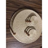 Naspar 8 Parça Hasır Jüt Supla / Amerikan Servis & Bardak Altlığı / Kahve Sunum 32 Cm - 32 x 32