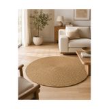 Naspar Hasır Jüt Yuvarlak Halı | Yolluk El Dokuma Kilim | Otantik Bohem Halı | Doğal