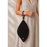 Naspar Siyah Renk Dikişli Bilek Askılı El Çantası Günlük Kullanım Kadın Clutch Çanta 30x15x15 cm | Fermuarlı, Deniz Yıldızı Aksesuarlı