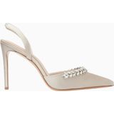 Nass Sandra 100 Kristal Işlemeli Saten Slingback Stiletto, Şık ve Zarif - Gri