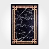 Natalie Siyah Çerçeveli Modern Geometrik Etnik Desenli Boho Makinada Yıkanabilir Hafif Hav Toz Vermez Leke Tutmaz Kaymaz Taban Dijital Makine Baskı Halı Oturma Odası Salon Yolluk Koridor Mutfak Halısı