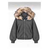 nathia outdoors Kapüşonlu Kürk Detaylı Basic Vorteks Kadın Hırka