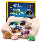NATIONAL GEOGRAPHIC Süper Değerli Taş Kazma Kiti - Çocuklar için 10 Gerçek Değerli Taş ile Kazı Değerli Taş Seti, Kazı Aletleri ve Büyüteçli Taşları Keşfedin, 8-12 Yaş Çocuklar için Bilim Kitleri,