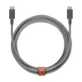 Native Union Kemer Kablosu XL Type-C 100W – USB-C - USB-C 10ft / 3m Ultra Güçlü Şarj Kablosu Kablo Kayışı - iPhone 16, MacBook Pro 14 inç/16 inç M4, Air 13"/15" M3, Surface Go 3 (Zebra) ile uyumludur