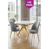 Natre Serisi 90X90 Lak Panel Beyaz Mermer Desen Gold Ayaklı Mutfak Masası Takımı Ve 4 Gri Sandalye