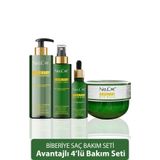 NatuCare 4'lü Biberiye Saç Bakım Set Dökülme karşıtı ,Hızlı Uzama Etkiki,Onarıcı (Şampuan-Tonik-Yağ-Maske)