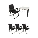 Natura 4 Adet Kamp Sandalyesi Oval Bardaklık Siyah + MDF Masa Siyah