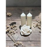 Natura Home Decor 3’lü Dekoratif Mum Seti – 2 Adet Silindir & Gül Mum - Beyaz