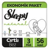 Natural 3 Numara 56 Adet Midi Bebek Bezi Bantlı 4 - 9 Kg Ekstra Yumuşak Koruma