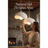 Natural Beton Görünüm 2’li Sarkıt Avize 30X22 – Bohem Modern E27 Duy (Ampul Hediyeli) - Beyaz