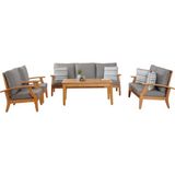 Natural Gri Ahşap Balkon Bahçe Takım Set Mobilya Oturma Grubu Masa Berjer Kanepe Sünger Minder 3211S