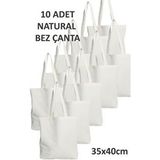 Natural Ham Bez Çanta 35X40CM 10 Adet Market ve Taşıma Çantası - 35 x 40 cm - Bej