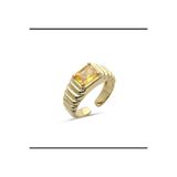 Natural Jewelleryy 925 Ayar Gümüş Altın Kaplama Sitrin Taşlı Serçe Parmak Yüzük