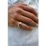 Natural Jewelleryy Kadın 925 Ayar Altın Kaplama Vintage Serçe Parmak Ayarlanabilir Ametist Taşlı Gümüş Yüzük