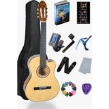 Natural Klasik Gitar 4/4 Yetişkin Boy Sap Ayarlı Kesik Kasa Full Set (Çanta, Capo, Askı, Pena, Dijital Tuner)