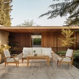 Natural Krem Ahşap Balkon Bahçe Takım Mobilya Oturma Grubu Masa Berjer Sünger Minder Sandalye 311S