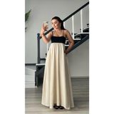 Natural Patchwork Maxi Keten Elbise