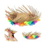 Natural Renkli Püsküllü Örme Hasır Hawaii Şapka