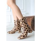 Natural Shoes Birta Leopar Cilt Streç Topuklu Bot