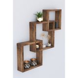 NATURAL WOOD WORKING Natural Wood Work Ahşap Dekoratif Iç Içe Geçen 3 Lü Kare Duvar Rafı, Kare Masif Kitaplık, Banyo Rafı