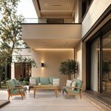 Natural Yeşil Ahşap Balkon Bahçe Takım Mobilya Oturma Grubu Masa Berjer Kanepe Sünger Minder 3211S