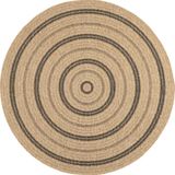 NATURE - Doğal jüt efektli ve siyah dairesel desenli yuvarlak halı - NAT8863NOI-DAİRE (120 X 120)