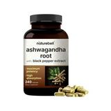 NatureBell Ashvaganda with Black Pepper Extract, 240 Capsules. (Renksiz)