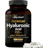 Naturebell Hyaluronic Acid 250MG - 240 Capsules - 250MG Hyaluronic Acid, 5000MCG Biotin & 25 Mg Vitamin C. - Aromasız