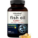 Naturebell Omega 3 Fish Oil 4,200MG, 180 Burpless Softgels, Highly Purified Epa 1,200MG Dha 900MG 60 Servis. - Aromasız