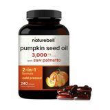 Naturebell Virgin Pumpkin Seed Oil 3,000MG Per Serving With Saw Palmetto, 240 Softgels & Bladder - Aromasız